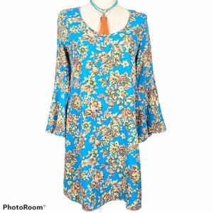 Voom by Joy Han Turquoise Boho Bell Sleeve Dress SZ M